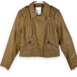 Maurice’s Faux Leather Perforated Details Moto Jacket, Taupe, Size Medium